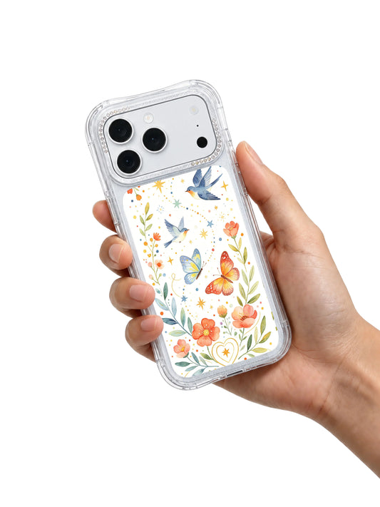Starry floral butterfly iPhone 17 Pro Case with dreamy garden design