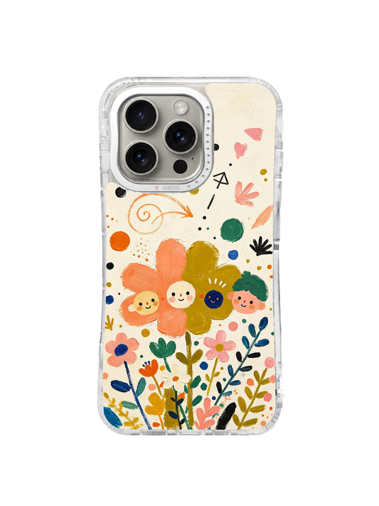 Happy Thought Garden colorful floral iPhone 16 Pro case front view