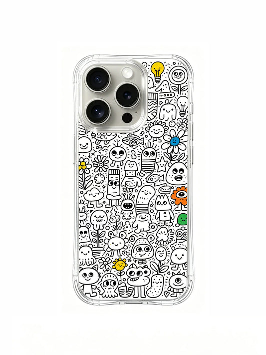Cute Town Residents black-and-white doodle case for iPhone 15 Pro