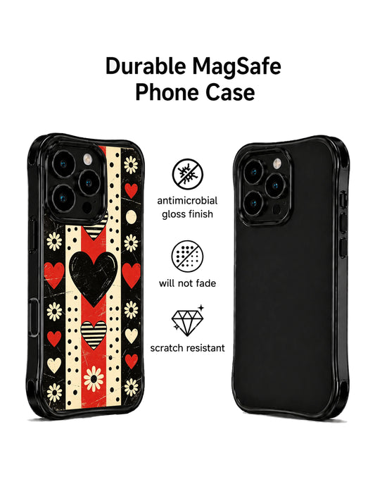 Cute iPhone 16 Pro Case with checker heart flowers