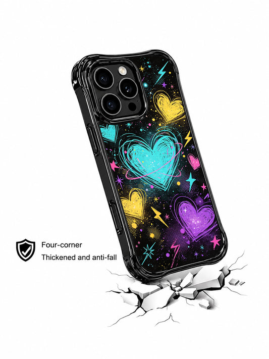 Neon heart iPhone 13 Pro Max Case with star lightning doodle artwork