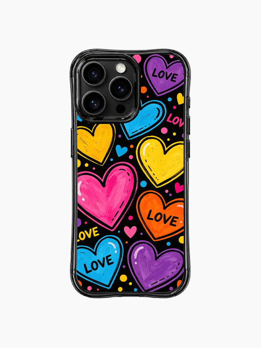 PhoneCasing iPhone 13 Pro Max case unrefined kid style hand paint finish on all heart planet edges, colorful