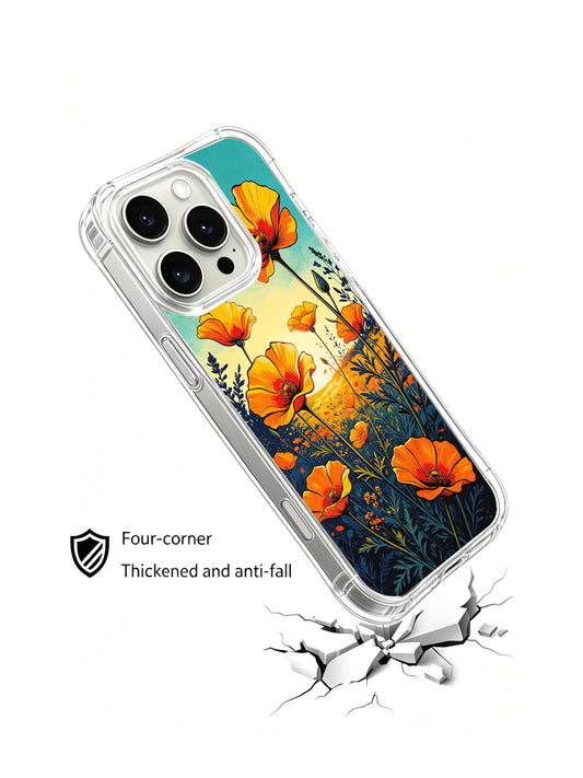 Sunset meadow iPhone 16 Pro Max Case with California poppy floral art