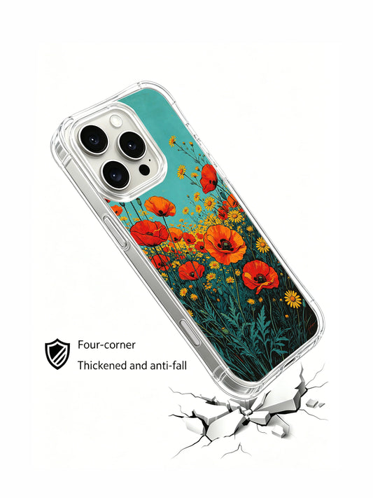 Aesthetic iPhone 16 Pro Max Case with vibrant flame meadow art