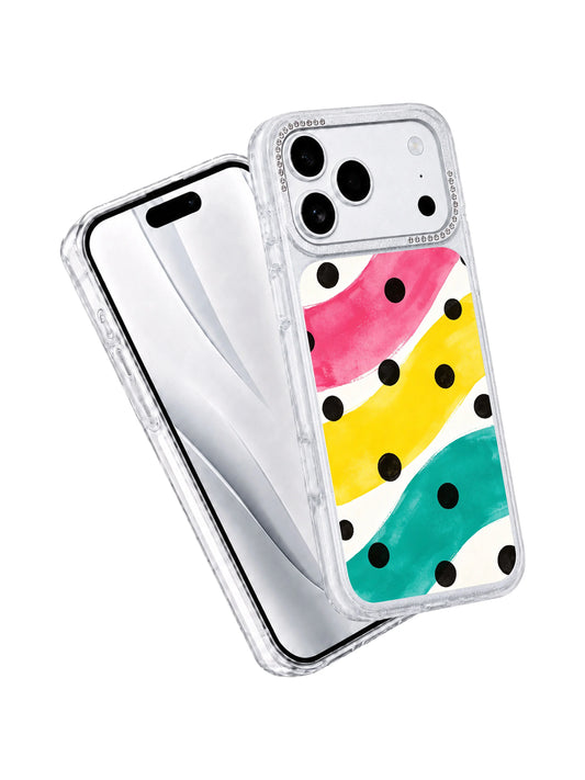 Colorful iPhone 17 Pro Max Case with bold polka dots and soda-pop energy