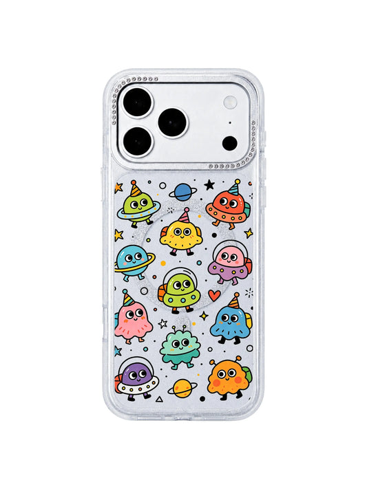 Space doodle iPhone 17 Pro Max Case with party hat alien characters