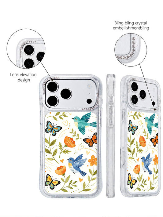 Floral iPhone 17 Pro Case With Cottagecore Bird Artwork by PhoneCasing