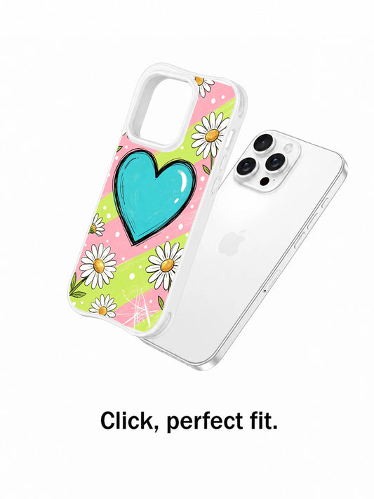 Floral iPhone 16 Pro Case With Kawaii Heart Sketch by PhoneCasing
