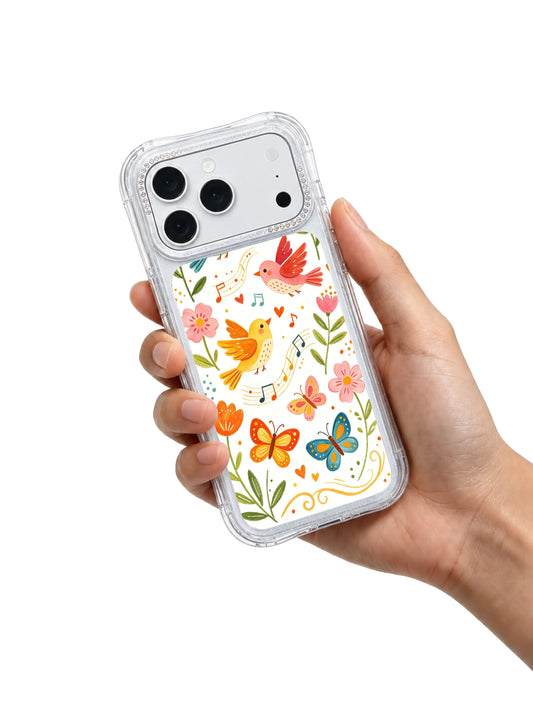 Musical bird iPhone 17 Pro Case with spring floral folk art