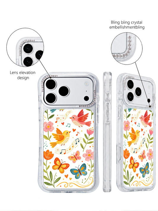 Vibrant bird iPhone 17 Pro Case with cheerful floral illustration