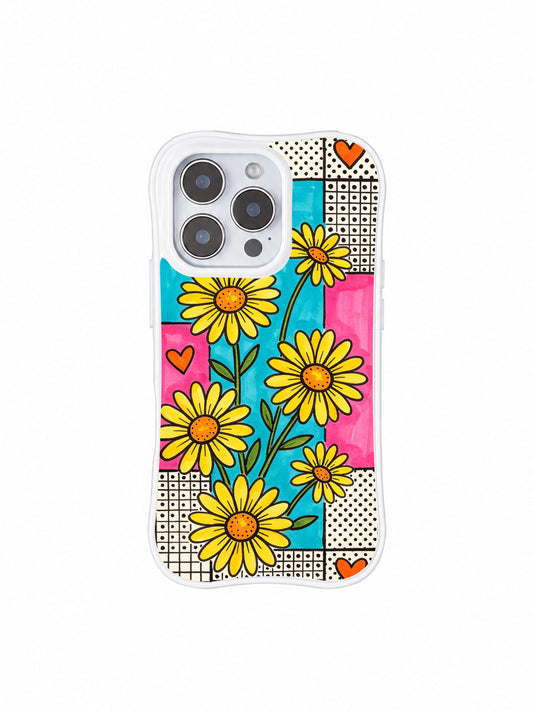 Ruby Daze Lemon Pop Daisy Grid Wavy White Frame MagSafe iPhone 16 Pro Case | Retro Candy Pop Grid Dot Daisy Heart Art Casing by PhoneCasing