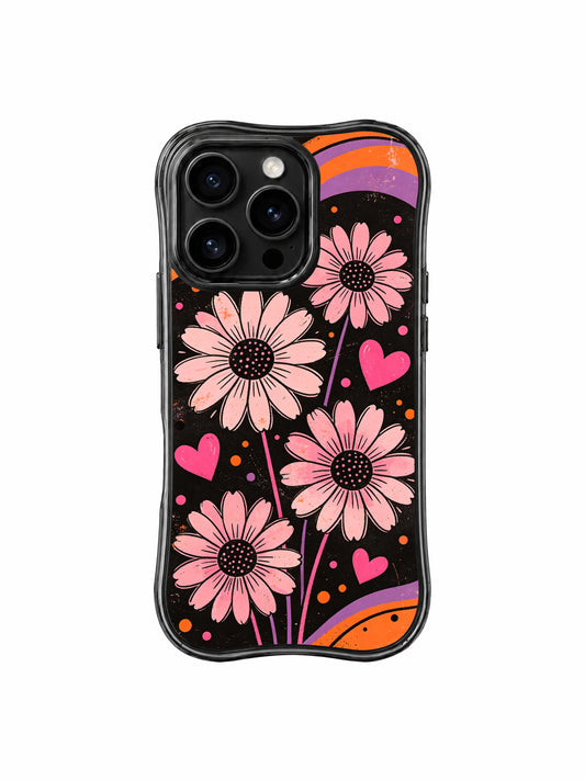 Ruby Daze Soft Pink Flower Signal Wavy Black Frame MagSafe iPhone 16 Pro Case | Vintage Grunge Black Base Lavender Orange Fluid Wave Blush Daisy Hidden Pink Heart Dot Dreamy Sweet Grunge Pop Art Casing by PhoneCasing