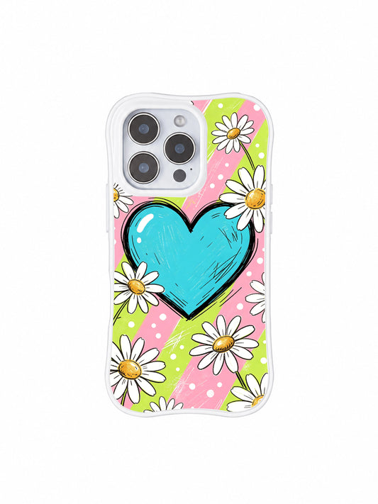 Ruby Daze Pastel Daisy Heart Sketch Wavy White Frame MagSafe iPhone 16 Pro Case