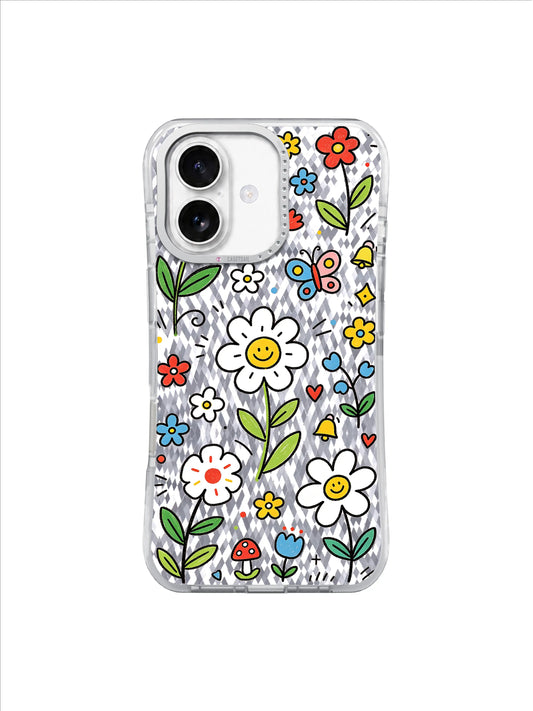 Sunny Flower Friends Garden artwork gallery view 1 on an iPhone 17 case