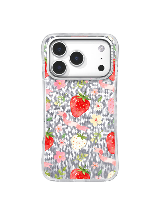 Garden Strawberry Bow Party iPhone 17 Pro Case – Watercolor Coquette Art