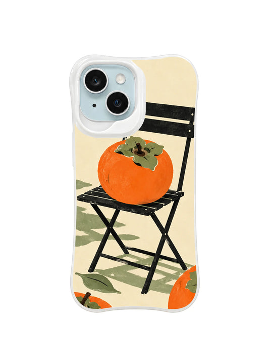 The Persimmon Folding Chair iPhone case pattern 1 with orange fruit on a black chair