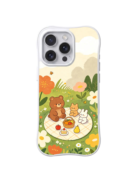 Cozy Bear Picnic iPhone 14 Pro Max case in Flower Meadow Treats artwork