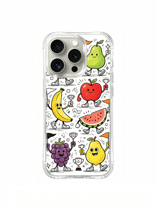 Cute whimsical fruit creature sports doodle iPhone 16 pro Case from PhoneCasing, original Nico Scribble hand-drawn artwork printed on scratch-resistant premium phone casing, trendy playful cartoon phone cover for US young women shoppers.