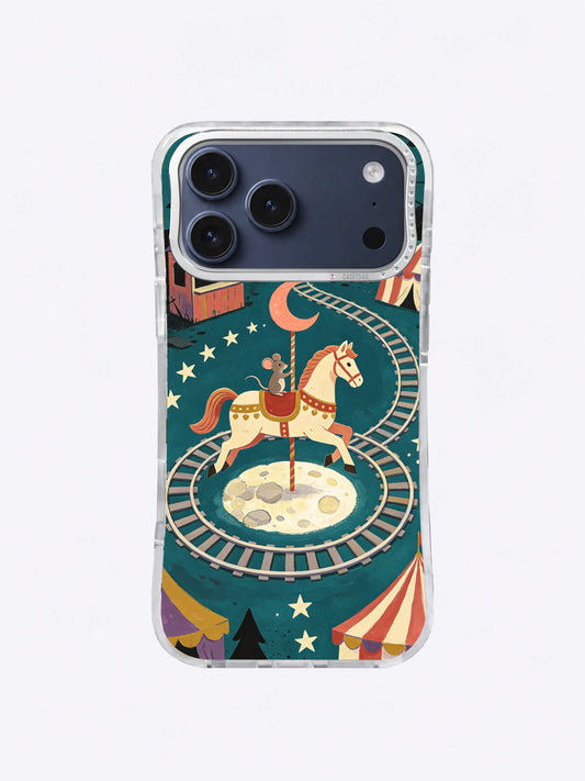 Coral Crescent Moon Track artwork on an iPhone case