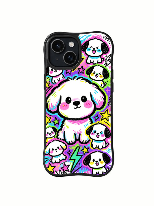 Neon Puppy Party iPhone 15 case artwork view 1