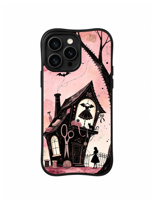Moonlit Wish Tailor House iPhone 13 Pro case – Scissor Atelier pattern by Vesper Rosethorn