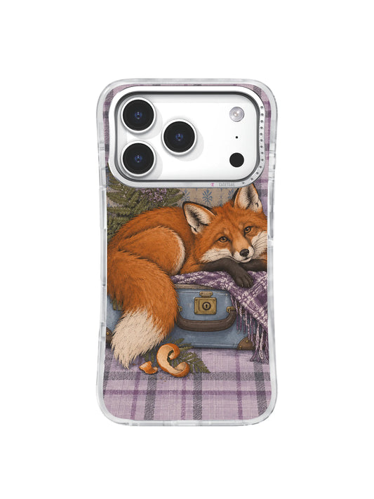 Packing a Season fox and powder-blue suitcase iPhone 17 Pro case, pattern one
