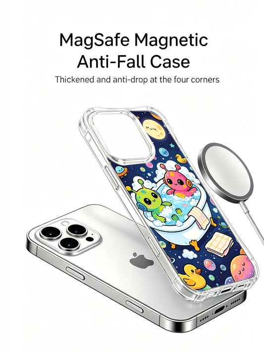 PhoneCasing iPhone 16 Pro Case with hand-drawn alien bubble bath art, exclusive Milo Yun design, gallery-quality print for everyday style.