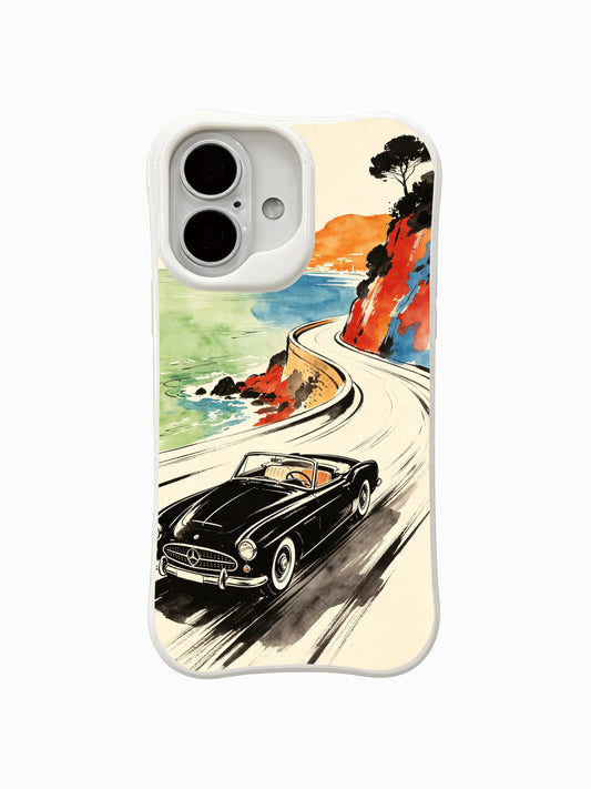 PhoneCasing Coastline Cruise fine art iPhone 16 Case, original watercolor illustration by artist Matisse Dufré