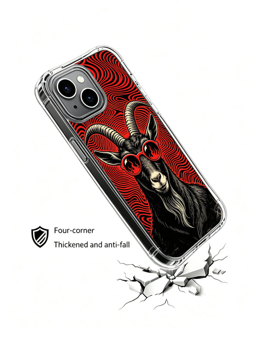Fiery reflective round lens dark goat original Rufus Vale illustration for PhoneCasing iPhone 13 Case, exclusive curated fine art accessory made in our California workshop.