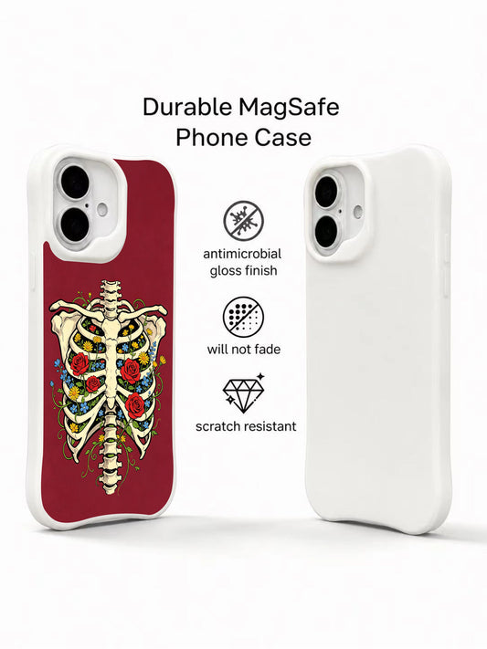 PhoneCasing goth ribcage wildflower iPhone 16 Case, premium wearable dark romantic protective iPhone 16 cover manufactured in California
