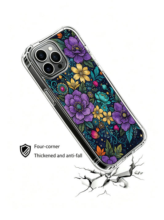 PhoneCasing iPhone 13 Pro Max Case showcasing a dark celestial floral garden print, where vibrant flowers form a living universe.