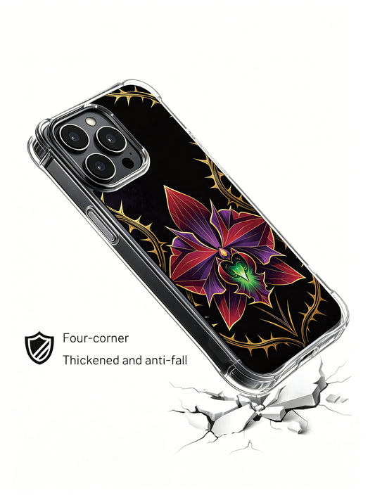 PhoneCasing iPhone 14 Plus Case with sharp symmetrical flower illustration, scratch resistant premium phone cover for elegant women