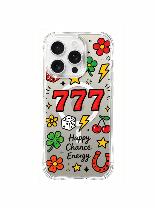 PhoneCasing iPhone 16 Pro Max MagSafe Case - 777 Happy Chance Lucky Doodle Art, Clear Protective Cover