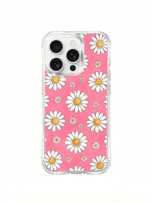 PhoneCasing iPhone 16 Pro Max Case with cottagecore pink daisy art from Daisy Vale, the perfect blend of soft retro charm and premium protection.