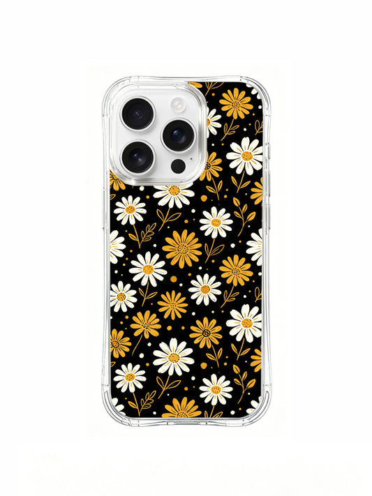 PhoneCasing iPhone 16 Pro Max Case featuring the vibrant Golden Fireworks Night Daisies design by artist Daisy Vale, a warm floral print that blends mystery and celebration.