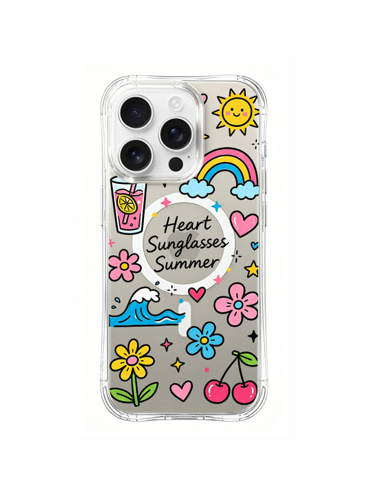 PhoneCasing iPhone 16 Pro Max MagSafe Case - Heart Sunglasses Summer Doodle Art, Clear Protective Cover