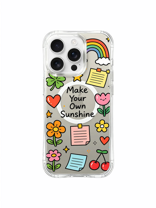 PhoneCasing iPhone 16 Pro Max lightweight shockproof MagSafe case, Make Your Own Sunshine doodle illustration that highlights self-reliance, hope and gentle daily optimism