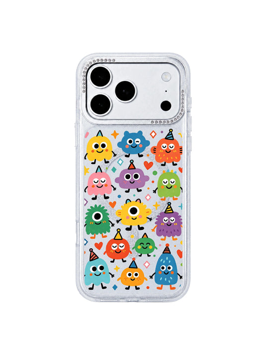 PhoneCasing raised scratch-proof camera bezel main detail banner Rainbow Eye Party iPhone 17 Pro Max casing, hand-finished premium protective casing made in California