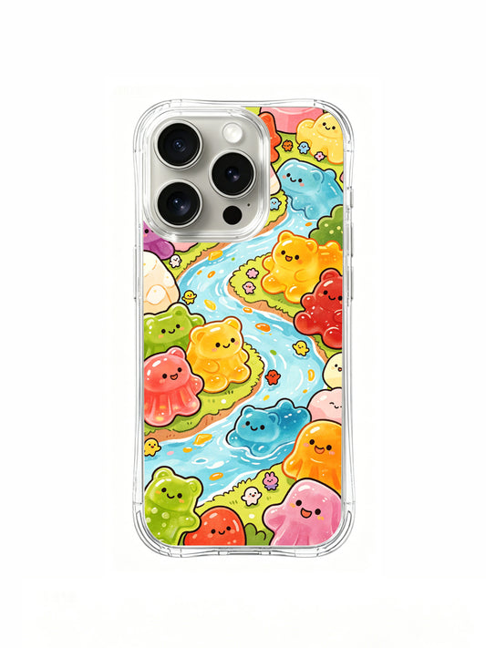 PhoneCasing iPhone 16 Pro Case featuring Milo Yun’s whimsical Gummy Zoo illustration, premium artist-collaborated art casing for women.