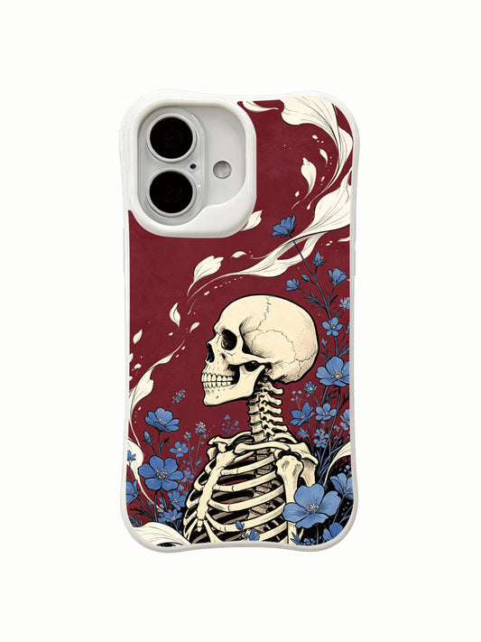 PhoneCasing old school tattoo coastal skeleton burgundy iPhone 16 Case, deep red vintage wash seaside bone artwork, California manufactured shockproof iPhone 16 casing