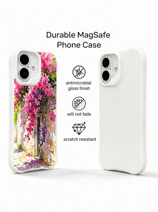 PhoneCasing pink purple floral iPhone 16 Case, premium artist-designed wearable art