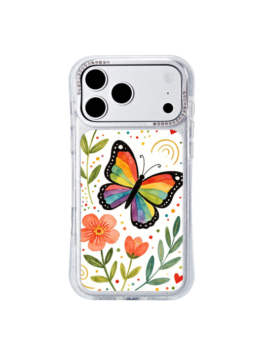 PhoneCasing unique birthday gift idea iphone 17 pro Max casing featuring Aurelia Finch’s Rainbow Wing Bloom Guardian art for art collectors, butterfly and floral enthusiast women.