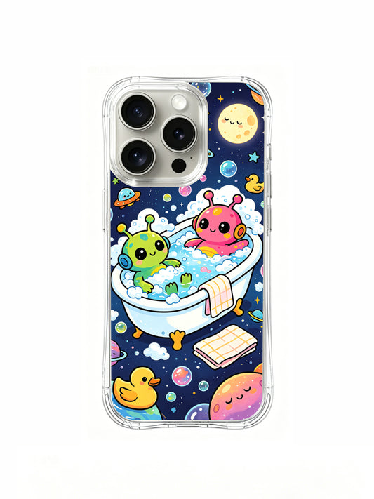 PhoneCasing iPhone 16 Pro Case featuring Milo Yun’s whimsical Galaxy Bubble Bath illustration, premium artist-collaborated art casing for women.