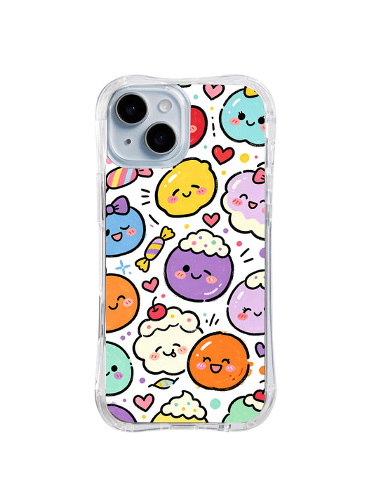 Sweet Heart Sprinkle Party: Smiling pastel candy and cream characters mix with hearts and sprinkles on white.