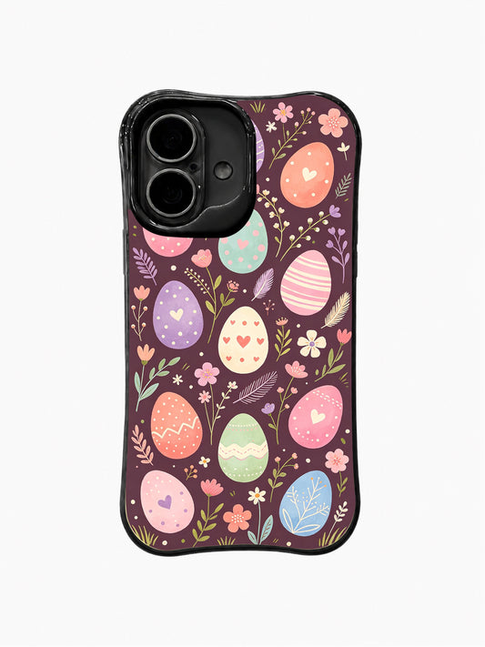 The Soft Meadow Festival: Small pastel eggs with hearts, stripes and dots scattered between tiny flowers and delicate stems.