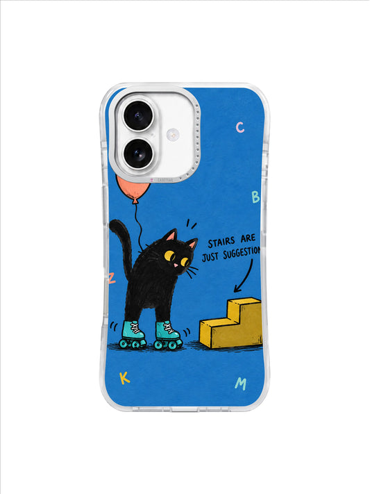Blue Stairs Are Just Suggestions cat artwork on iPhone 16 case