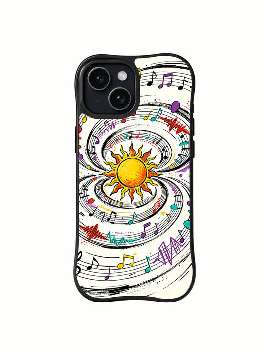 Sunshine Rebel Notes iPhone 15 Plus case with musical sun artwork