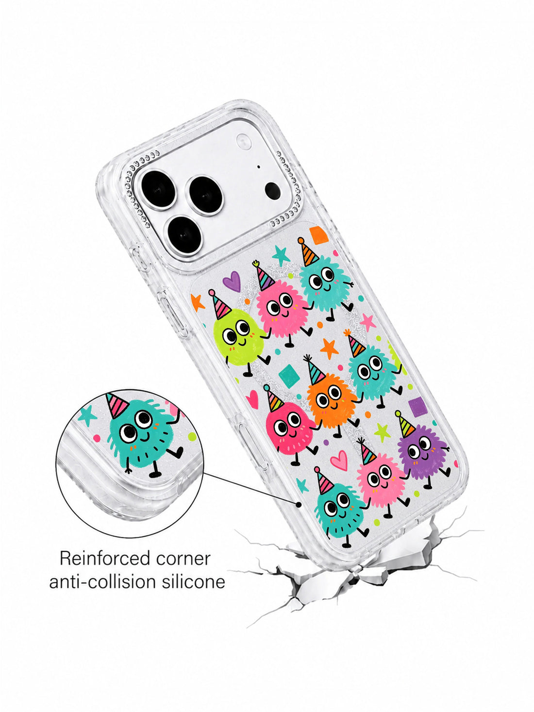 Colorful iPhone 17 Pro Max Case with cute monster art and candy tones