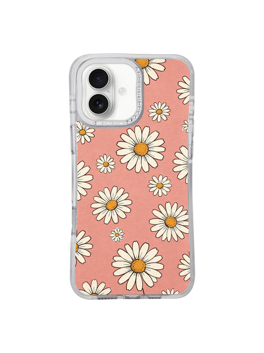 Joy iPhone 17 Case with retro pink daisy pattern detail