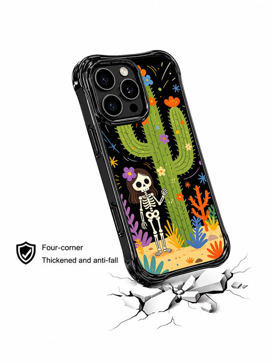 Gothic cactus iPhone 16 Pro Max Case with skeleton girl artwork